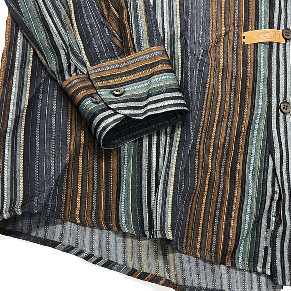 HAUPT Button Up Shirt Mens 16.5 L Germany Striped Long Sleeve Cotton Blue Brown - Picture 2 of 6